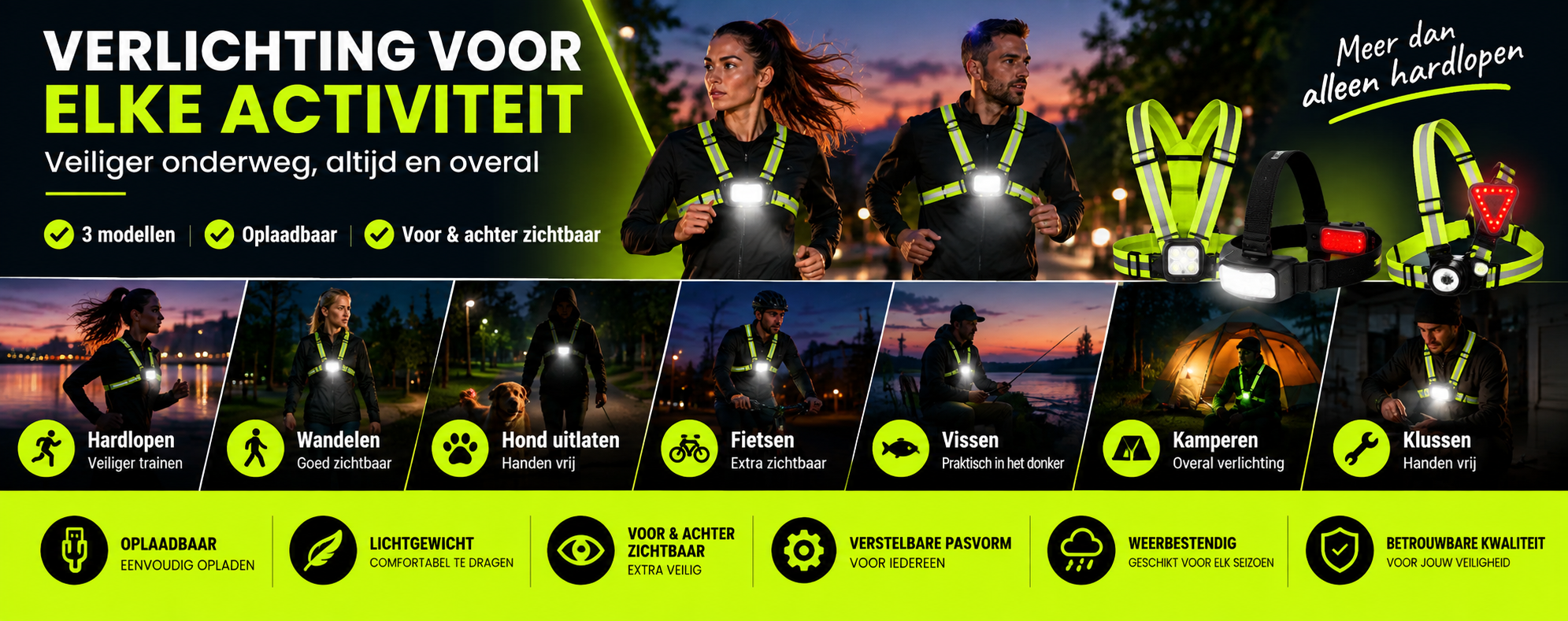 Hardloopverlichting voor hardlopen, wandelen, fietsen en buitenactiviteiten