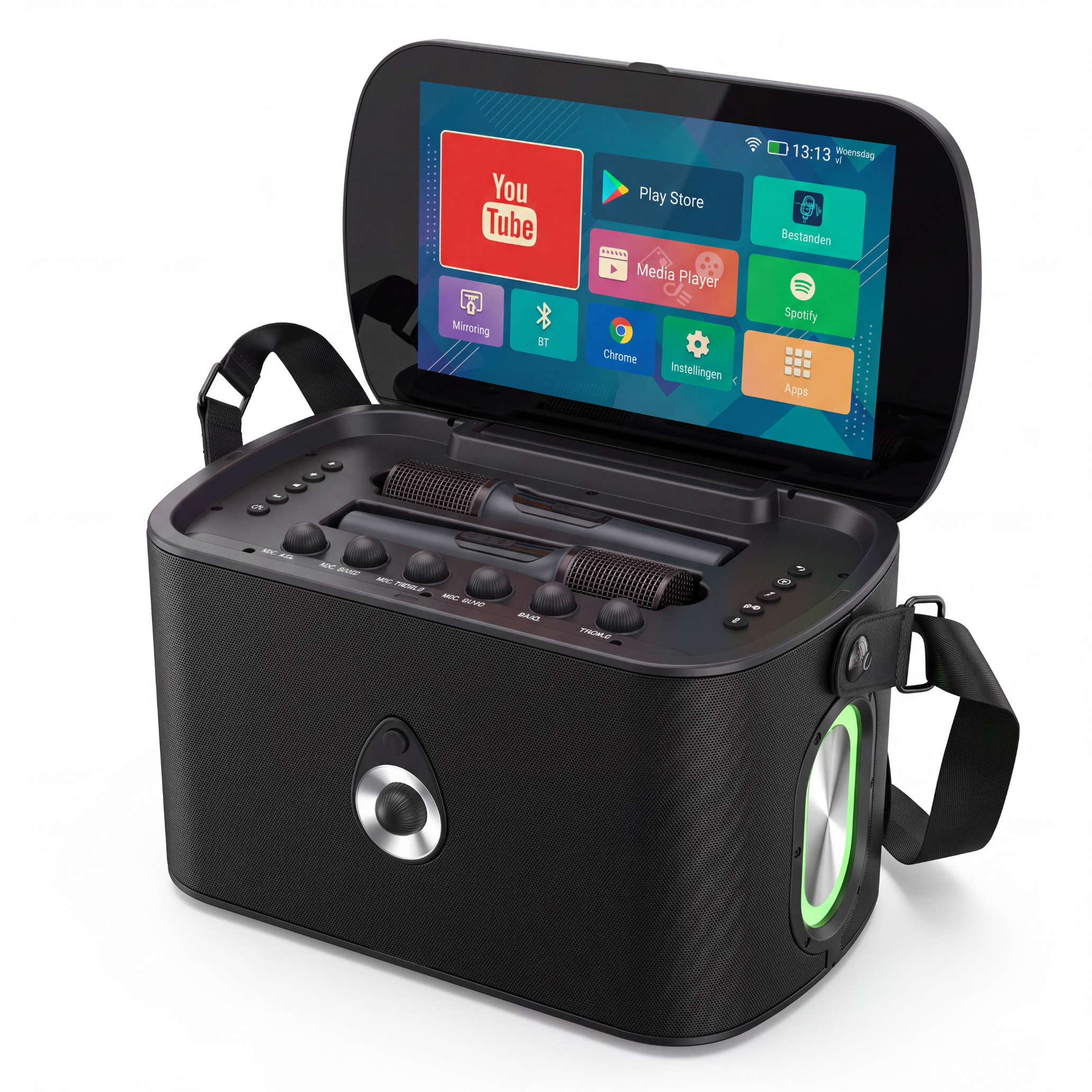 Oneproduct karaoke set met touchscreen en 2 draadloze microfoons